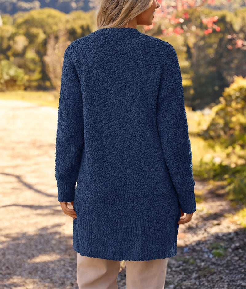 MEROKEETY Women's 2025 Winter Long Sleeve Soft Chunky Knit Sweater Open Front Cardigan Outwear Coat Navy - Image 4